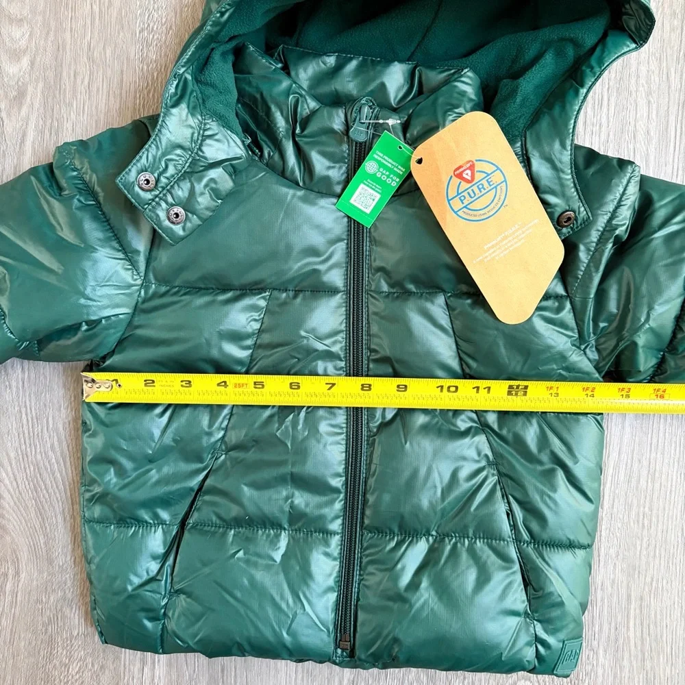 NWT Baby Gap Puffer Jacket with Removable Hood Green Toddler 3 Kids Boys Girls